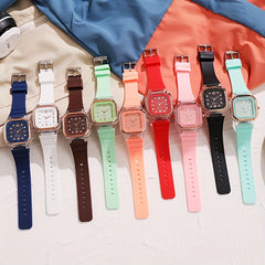 7pcs Quartz Watch Set Square Dial Silicone Strap Casual Multiple Options