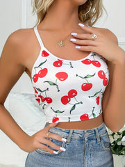 Cherry Cami Crop Top Mesh Butterfly Embroidery Top Women's Lingerie