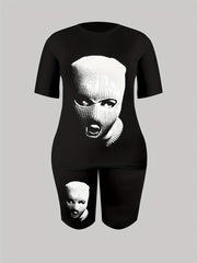 Figure Print Tee & Biker Shorts Set