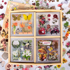 Vintage Floral Stickers Kit - Butterfly Mushroom Leaves