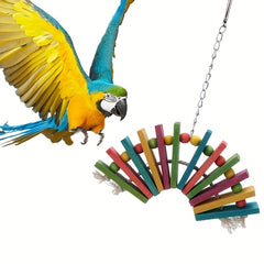Colorful Wooden Block Parrot Toy Swing Chew Toy