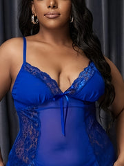 Lace Bow Front Mesh Dress & Panty Set