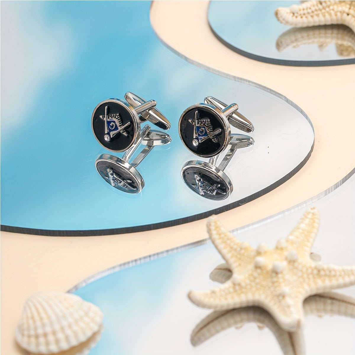 Round Leaf Cufflinks Stainless Steel Glossy Men's French Cufflinks