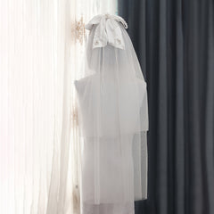 Satin Bow Short Veil Comb Bridal Shower Accessories