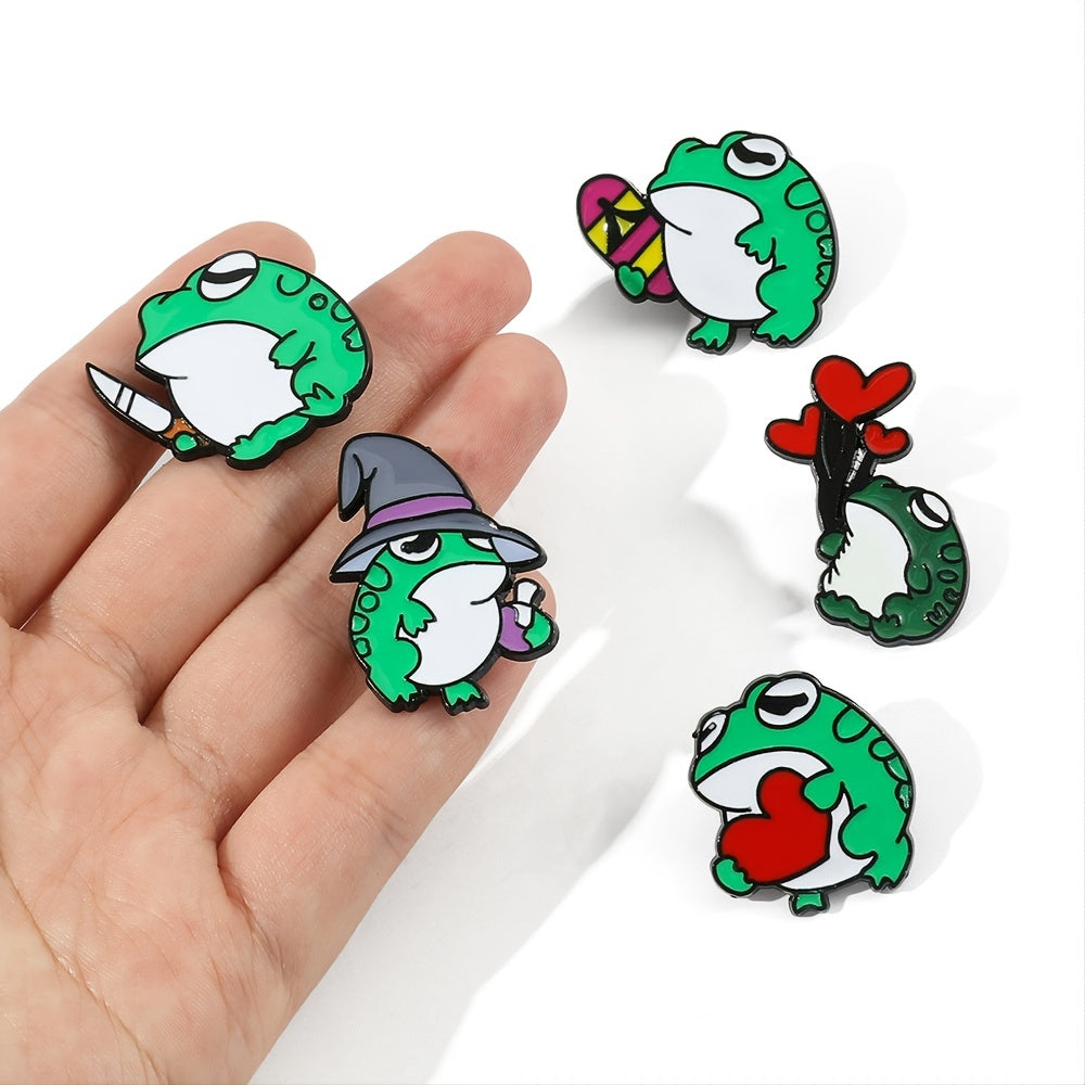 Cute Frog Metal Oil Drip Brooch for Kids