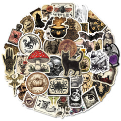 50pcs Vintage Goth Stickers Waterproof Vinyl Decals Skull Mushroom Bat Dragon