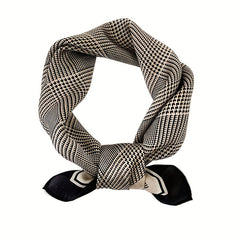 Houndstooth Print Square Scarf Satin Neckerchief Bandana Women Decorative