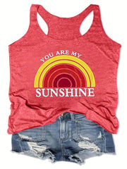 Letter Graphic Sports Tank Top Round Neck Casual Loose Sleeveless T-shirts