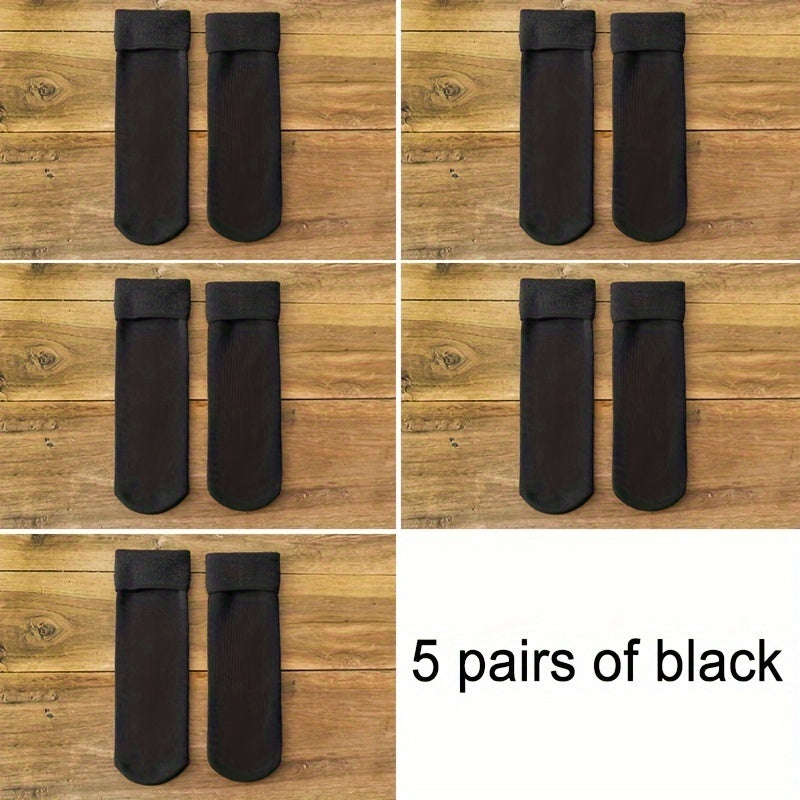 5 Pairs Winter Warm Snow Socks Fleece Crew Socks
