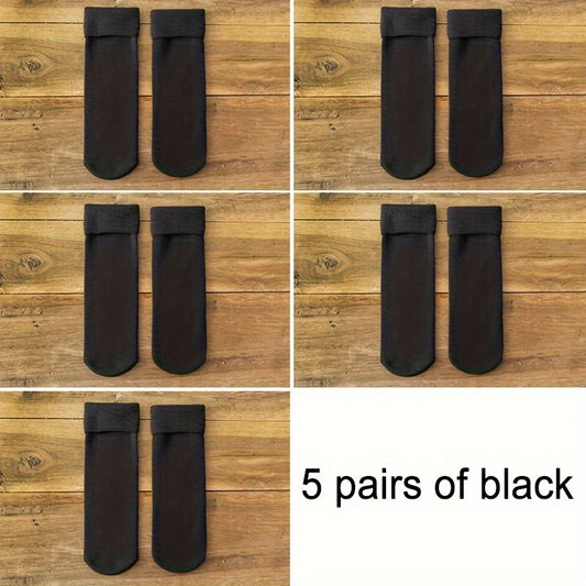 5 Pairs Winter Warm Snow Socks Fleece Crew Socks