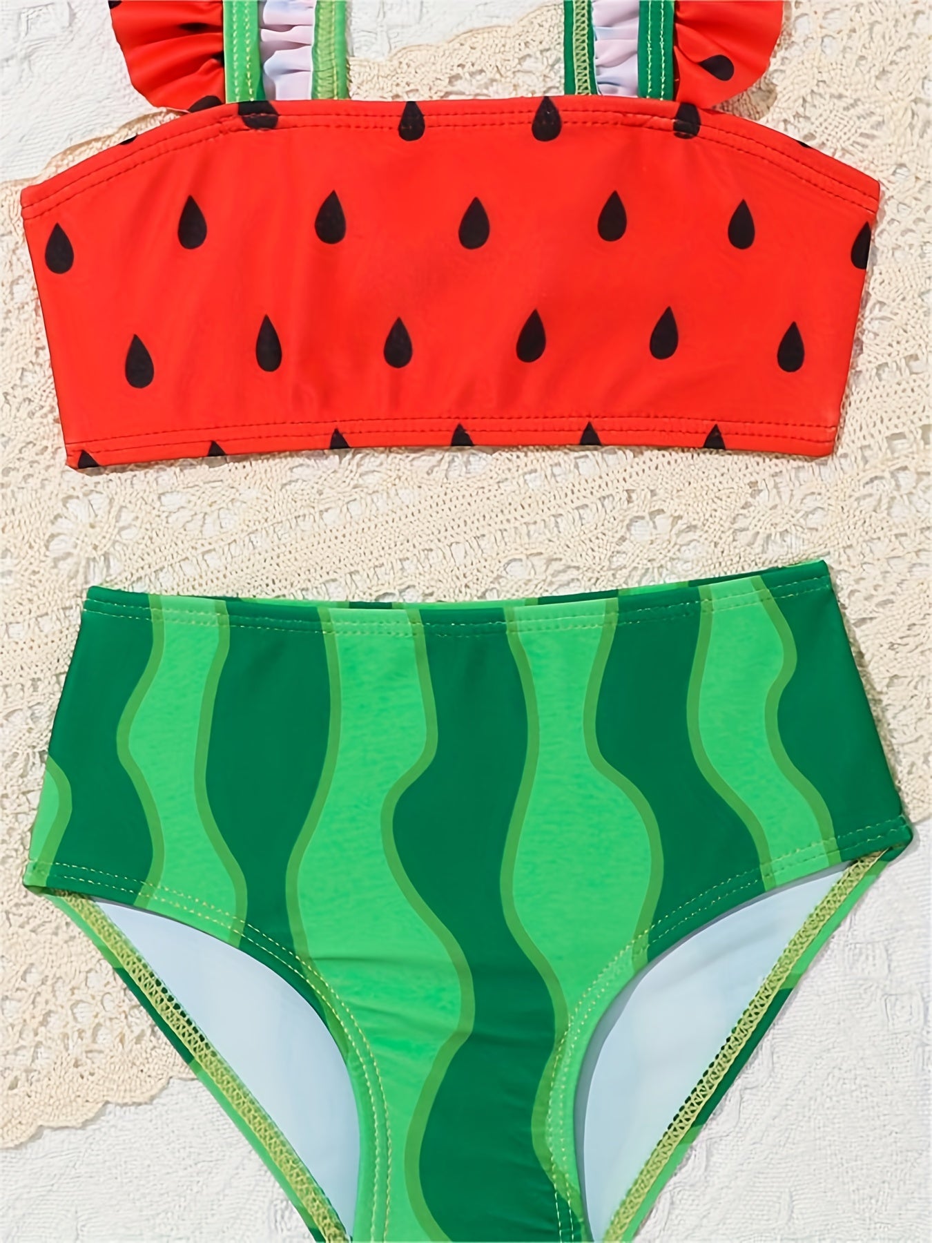 Baby Girls Watermelon Split Swimsuit Set with Headband