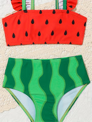 Baby Girls Watermelon Split Swimsuit Set with Headband