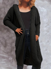 Solid Bat Sleeve Long Knit Hoodie Cardigan