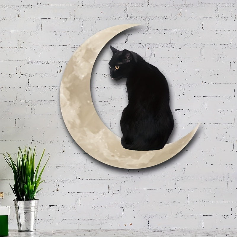 Cat Moon Hanging Metal Sign Decor Creative Halloween