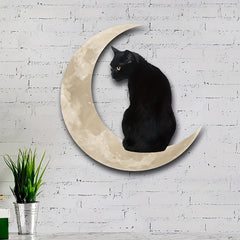 Cat Moon Hanging Metal Sign Decor Creative Halloween