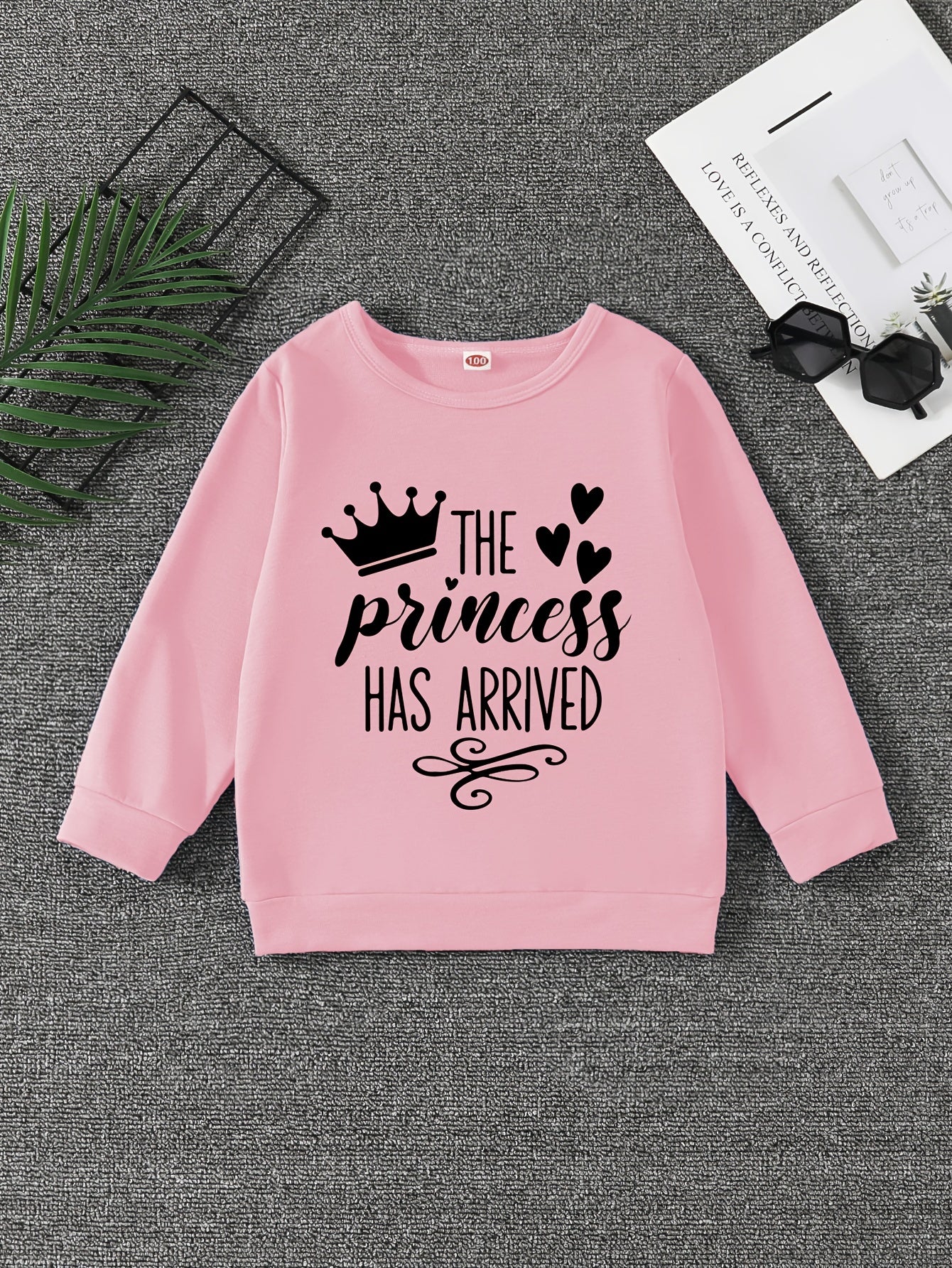 Girls' Princess Crew Neck Sweatshirt Pullover, Long Sleeve Top for Autumn Spring