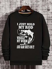 Funny Fishing Slogan Print Sweatshirt Men's Casual Crew Neck Pullover