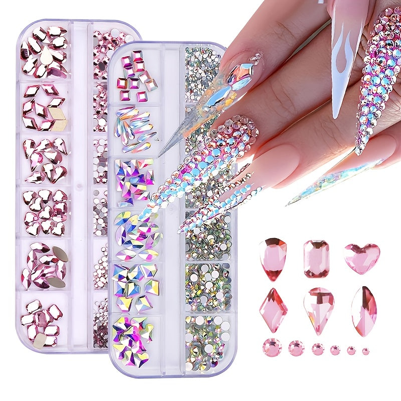 12 AB Nail Rhinestones Flat Bottom Crystal Diamond Gems 3D Glitter Nail