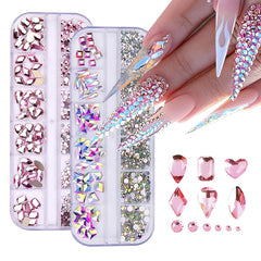 12 AB Nail Rhinestones Flat Bottom Crystal Diamond Gems 3D Glitter Nail