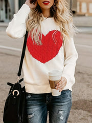 Heart Pattern Knitted Long Sleeve Sweater