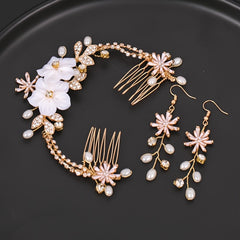 Golden Rhinestone Faux Pearl Bridal Jewelry Set Hanfu Wedding Accessories