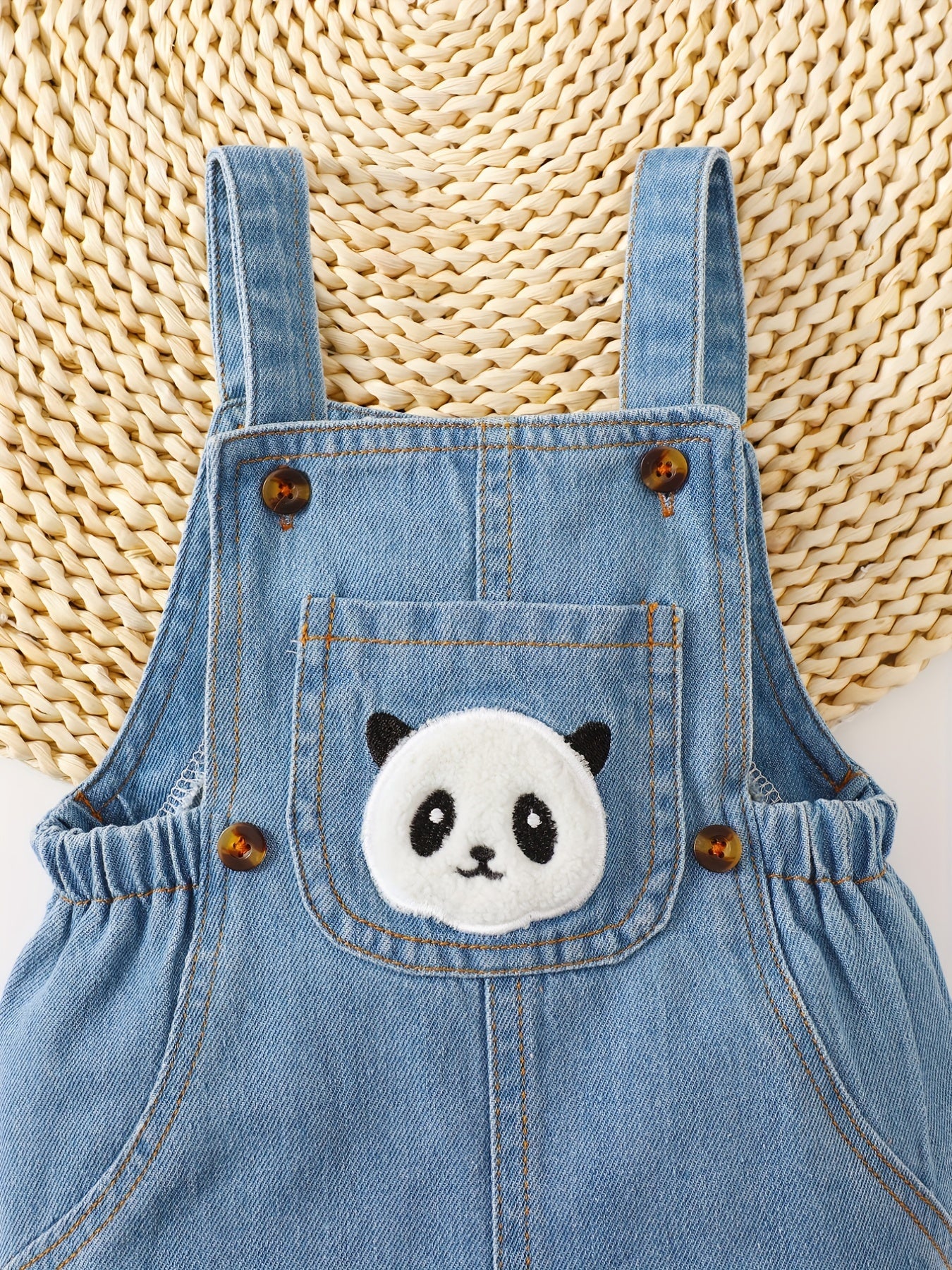 Baby Panda Embroidery Denim Overalls Romper Clothes