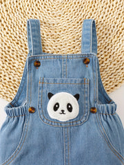 Baby Panda Embroidery Denim Overalls Romper Clothes