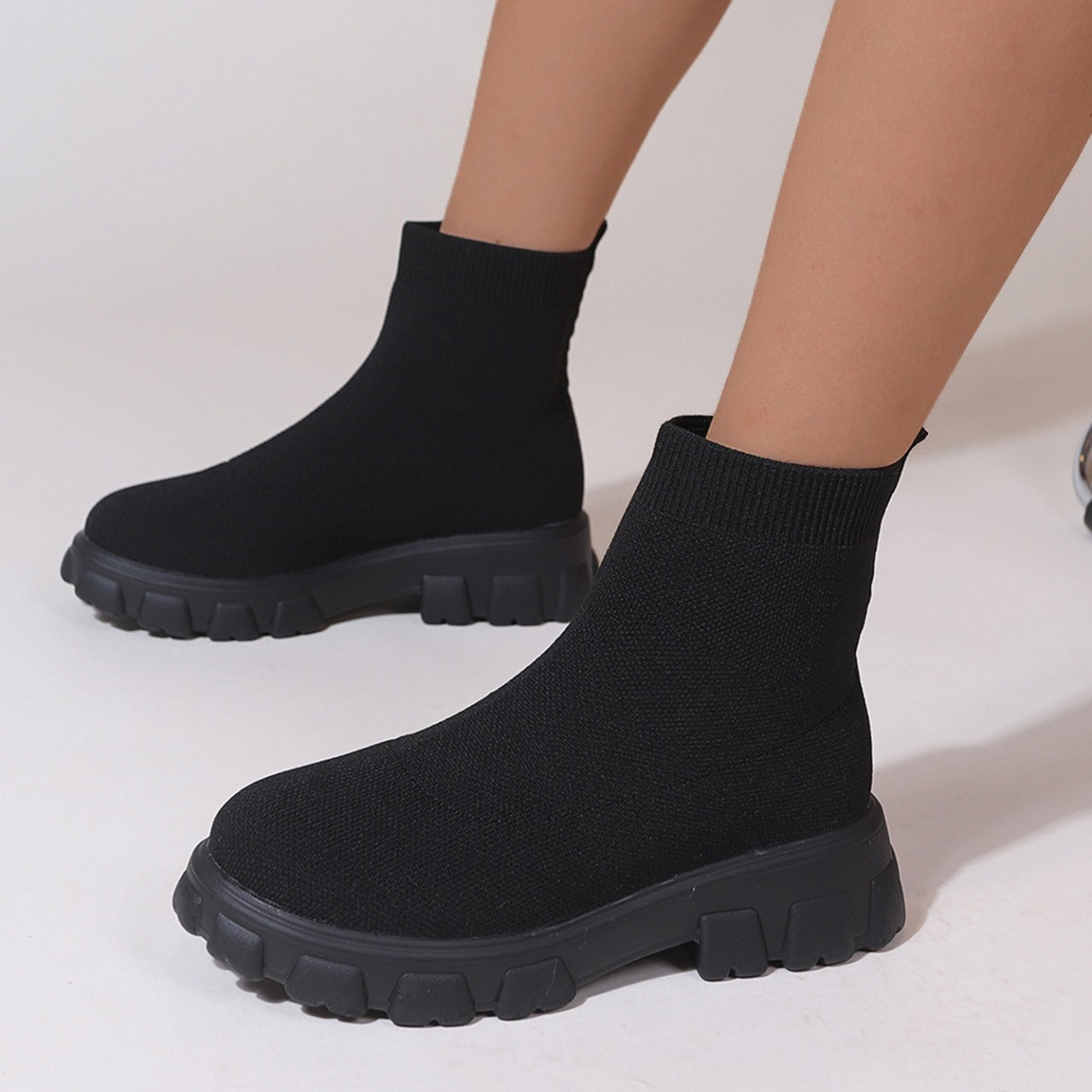 Women's Knit Ankle Socks Boots Platform Slip On Boots