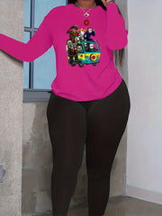 Halloween Casual Outfit Two Piece Set Women's Plus Cartoon Print