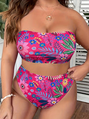 Tropical Print Strapless Bikini Set