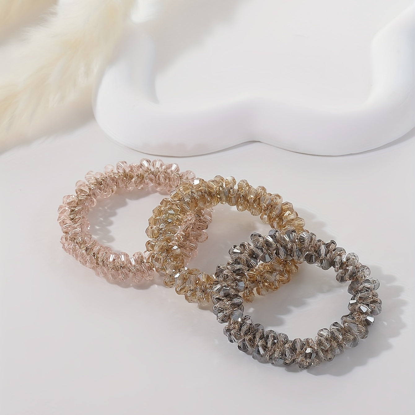 3pcs Crystal Elastic Hair Tie Ponytail Bands for Girls