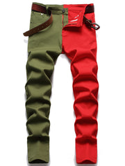 Men's Regular Fit Block Jeans Casual Street Style Stretch Denim Pants