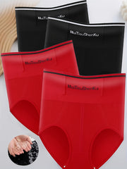4pcs Letter Print Ribbed Briefs High Waist Butt Lifting Panties