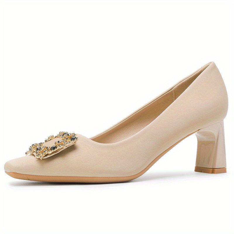 Women's Square Buckle Block Heel Pumps