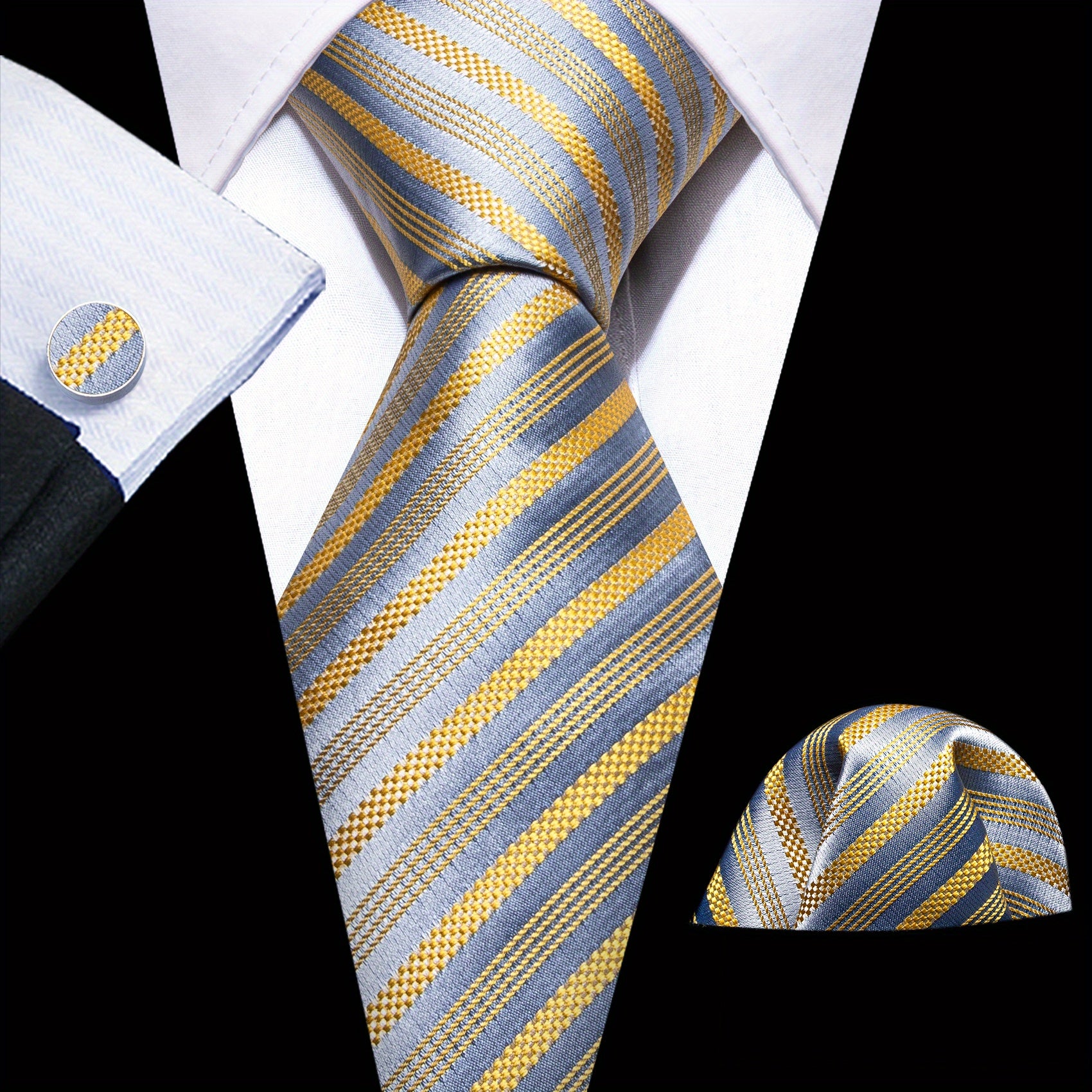 Barry Wang Men's Narrow Diagonal Stripe Tie Set