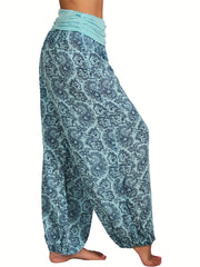 Paisley Print Wideband Waist Pants for Spring & Summer