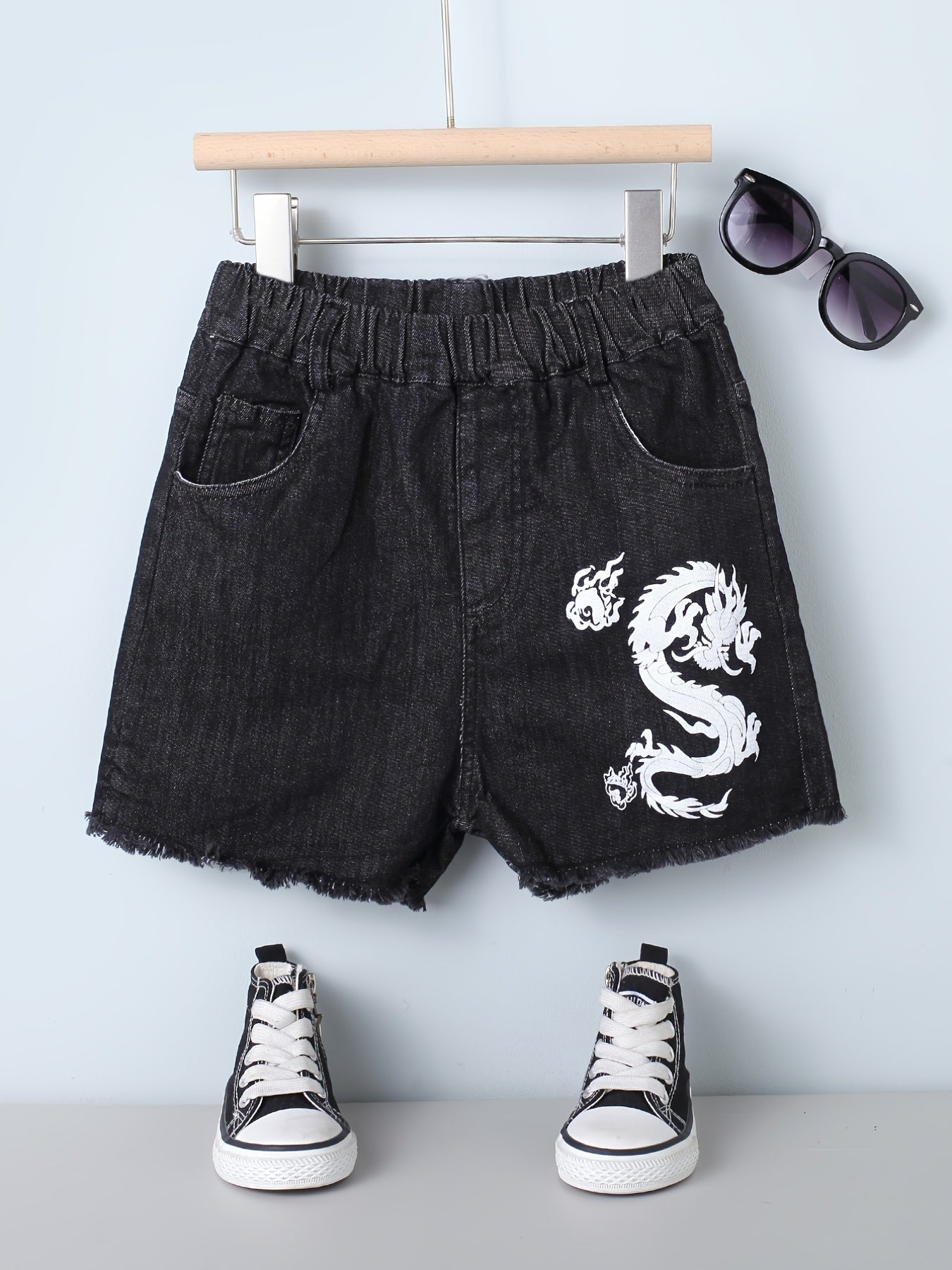 Girls Dragon Print Denim Shorts Kids Summer Clothes