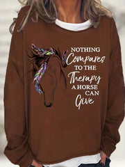 Horse Print Sweatshirt Long Sleeve Crew Neck Casual Fall Spring Women's Clothing