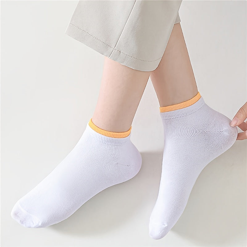 10 Pairs Colorblock Trim Short Socks Women's Stockings