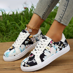 Floral Print Lace Up Skate Shoes Low Top Flat Sneakers