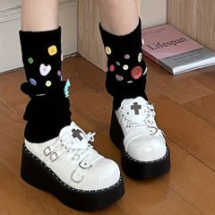 Colorful Button Decor Knitted Leg Warmers Knee High Socks Women's Stockings