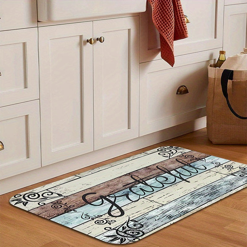 Vintage Print Kitchen Mat Wood Anti Slip Carpet