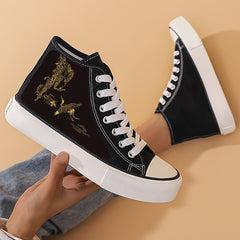 Abstract Dragon Print Chunky Canvas Sneakers