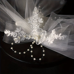 Mesh Flower Embroidered Bowknot Bridal Hair Accessories