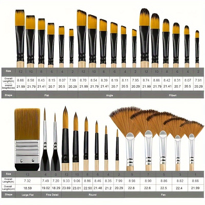 32pcs Nylon Brush Set for Acrylic & Watercolor Painting with Handles and Numbers