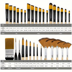 32pcs Nylon Brush Set for Acrylic & Watercolor Painting with Handles and Numbers
