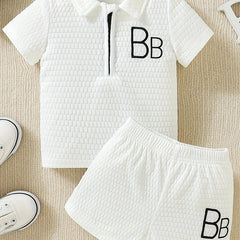 Toddler Boys Lapel Tee Top Shorts Set Comfortable Fabrics