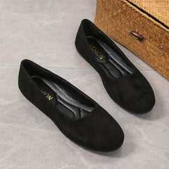 Women's Round Toe Flat Shoes Comfy Solid Micro Suede Casual Slip On Flats