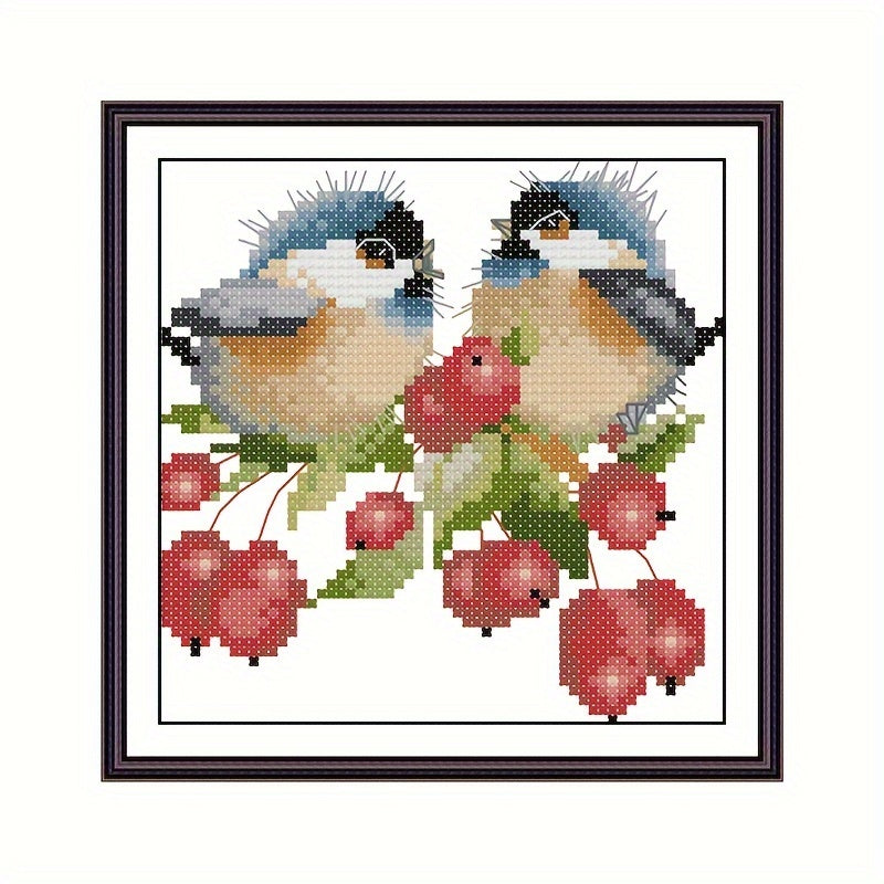 14CT Cross Stitch Small Bird On Fruit DIY Material