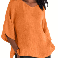 Basic Blouse Women's Plus Solid Three Quarter Sleeve V Neck Top